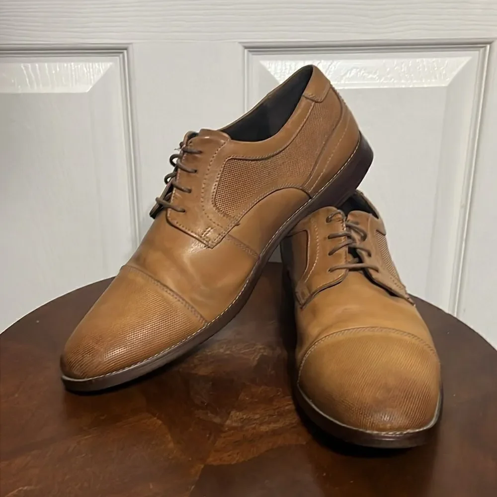 🔥🔥‎ ROCKPORT Simon Cap Toe Oxford Cognac Leather Dress Shoes - Men Sz 12 - EUC